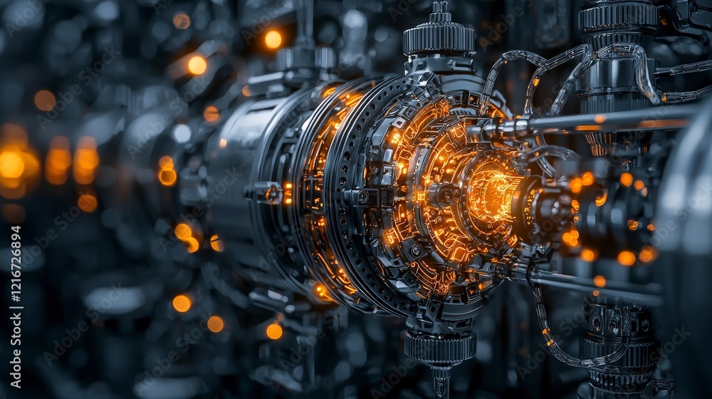 Poster High-tech process visualization futuristic innovations in automated mechanical machinery for industrial environments
