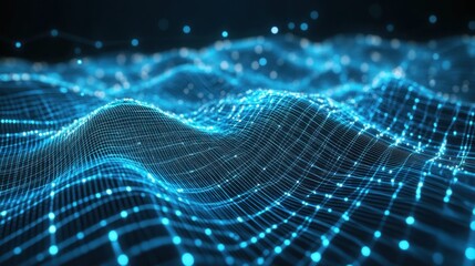 Abstract Blue Digital Waves Grid Network Lightscape Design