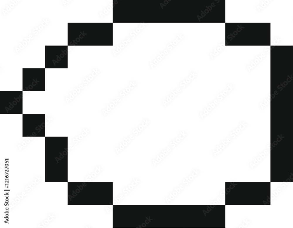Poster simple pixelated graphic representing an oval with a pointed end, reminiscent of retro video game ae