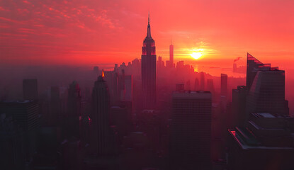 Fototapeta premium Stunning Snow-Capped Mountains and Glacial Lake Reflecting a Fiery Sunset with Vibrant Orange and Pink Hues – Perfect for Nature Photography, Scenic Travel Themes, and Inspirational Landscape Art