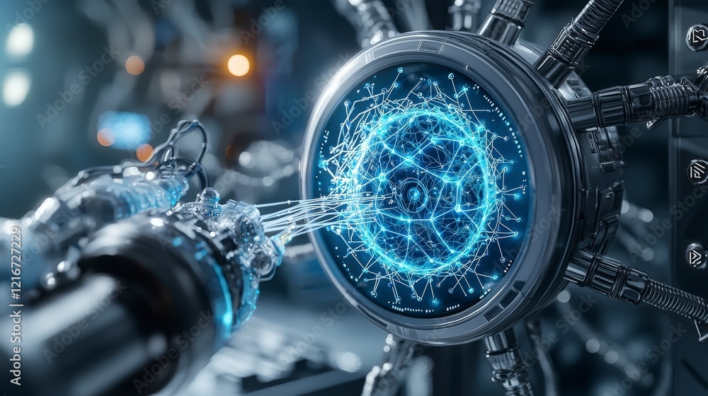 Poster Ai technology interface futuristic lab digital artwork high-tech environment macro view hyperrealistic visualization