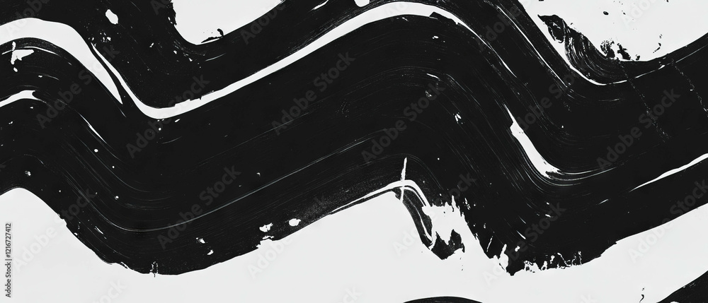 Poster Zigzagging black ink lines create dynamic patterns on a snow-white background