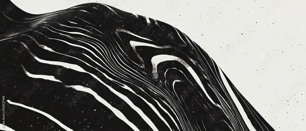 Aufkleber Intricate pattern of black ink lines creating dynamic movement on a white background