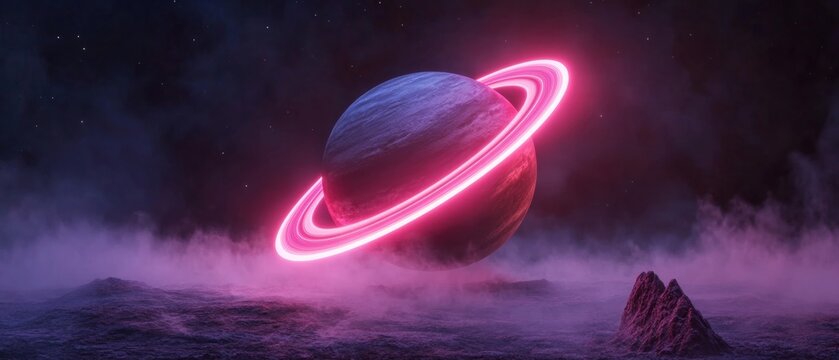 Neon Planet Aesthetics Glowing Rings Over Alien Desert with Crystalline Formations - Sci-Fi Universe for Luxury Travel and Immersive Digital Experiences