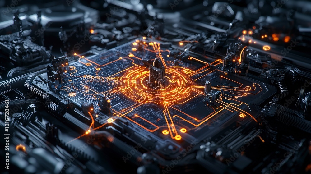 Poster Strategic roadmap glowing with data paths leading to technological advancement digital environment infographic viewpoint