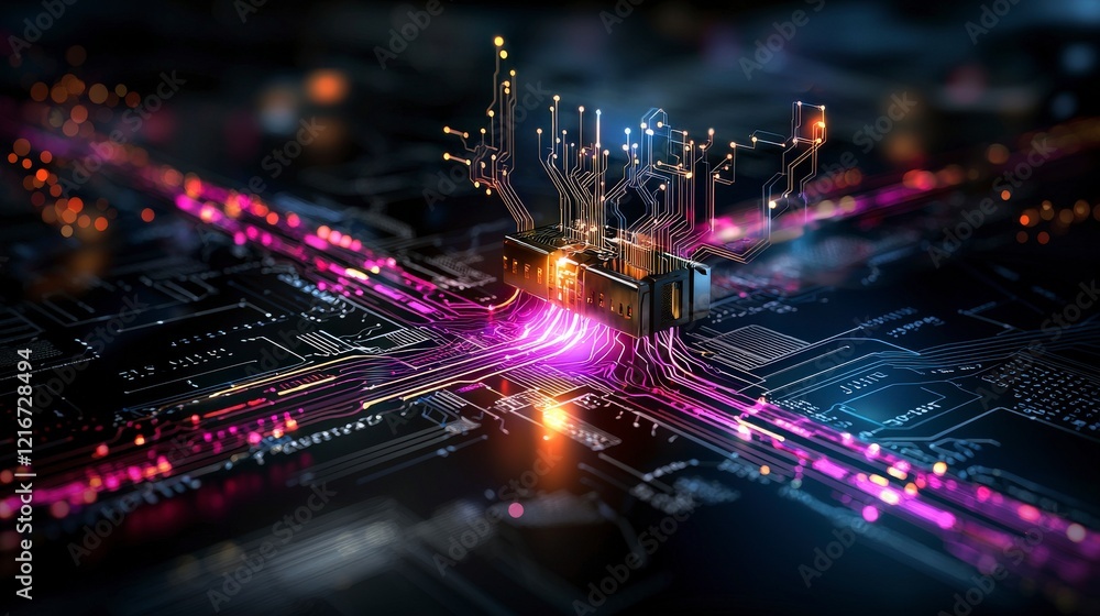 Fototapete Strategic roadmap glowing with data paths leading to innovation digital space visual representation futuristic top-down view