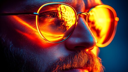 Man With Reflected Lights in His Trendy Sunglasses Reflects Eye Exam Awareness.,Eye Health
