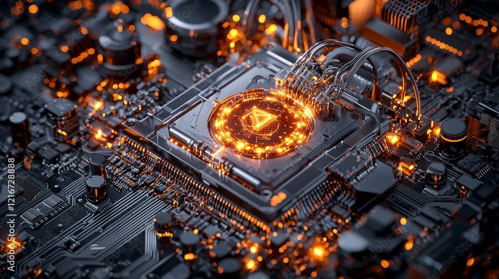 Poster Ai-powered optimization process visualized with glowing circuitry technology digital art futuristic close-up innovation