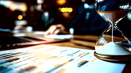 Hourglass on a Desk with Businessmen Working in the Background - Powered by Adobe