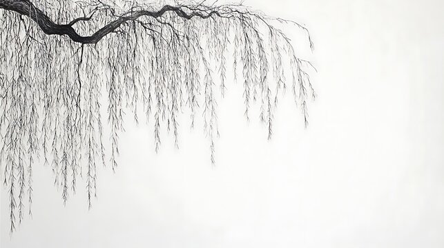 Willow Branch Silhouette Against a White Background