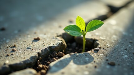 A resilient sprout emerges from a cracked surface, a testament to nature's tenacity and the power of life to overcome adversity.