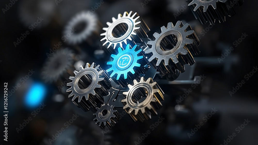 Aufkleber Automated workflow optimization gears in action technology environment digital visualization concept