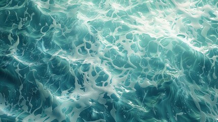 Obraz premium Aerial view of clear, turquoise ocean water with white foamy waves.