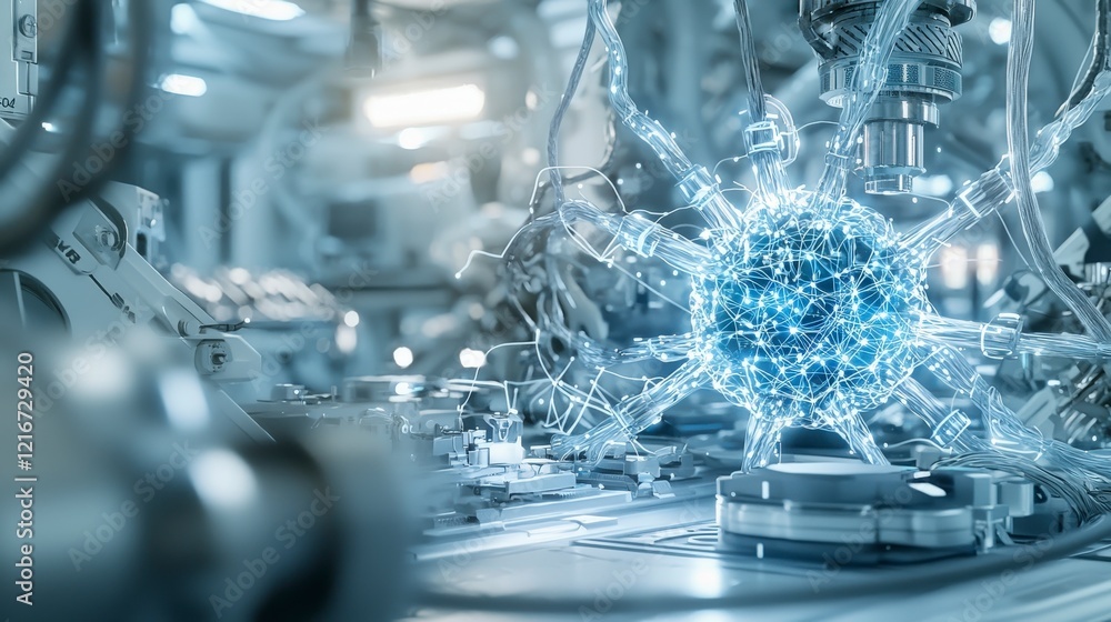 Leinwandbilder Innovative ai system depicted as a glowing neural network in a futuristic high-tech lab digital art close-up