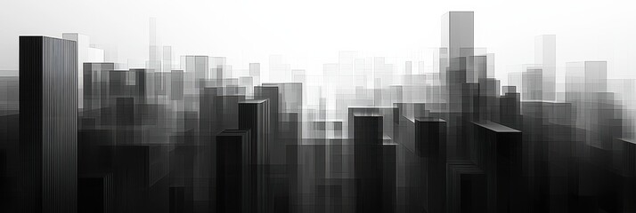 Abstract monochrome skyline illustration depicting futuristic urban architecture