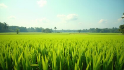 Serene Green Rice Paddy: A Tranquil Landscape