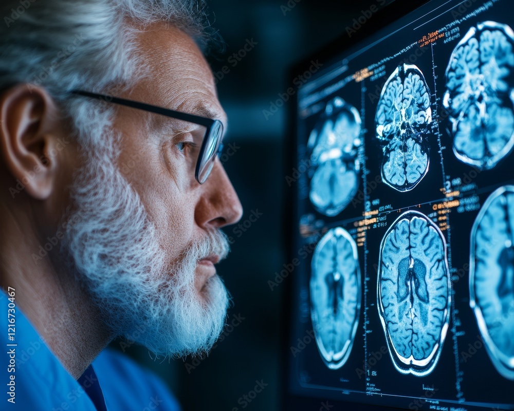 Aufkleber High-Tech Radiology Insight Precision Brain Scan Analysis with Diagnostic Monitors Promoting Healthcare Innovation and Medical Expertise for Modern Clinical Environments