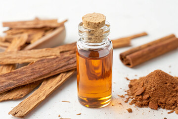 Pure sandalwood oil in a small vial