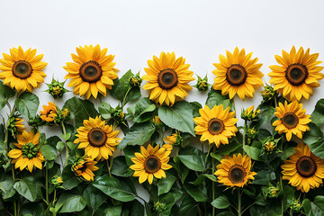 Fototapeta premium sunflower border, isolated on white background