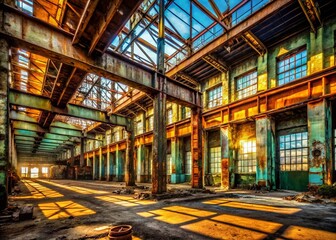 Fototapeta premium Abandoned Industrial Building Geometric Architecture Urban Exploration Photography