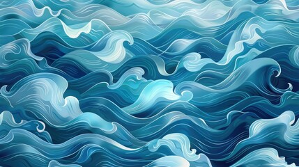 Obraz premium A vibrant abstract representation of ocean waves in various shades of blue.