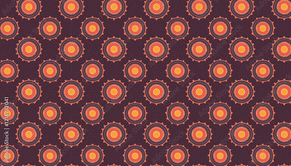 Poster abstract seamless pattern with circles and dots in red and orange colors