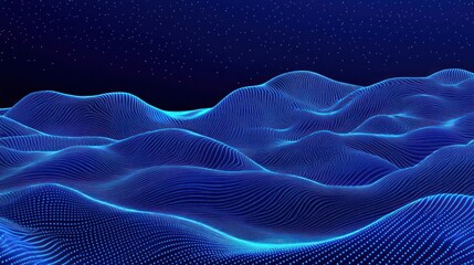 Obraz premium Abstract Blue Digital Waves Glowing Points Dark Background