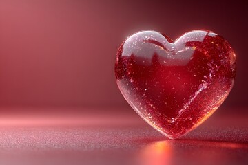 Obraz premium Glittering Glass Heart on Red Background for Valentine's Day Decor and Design