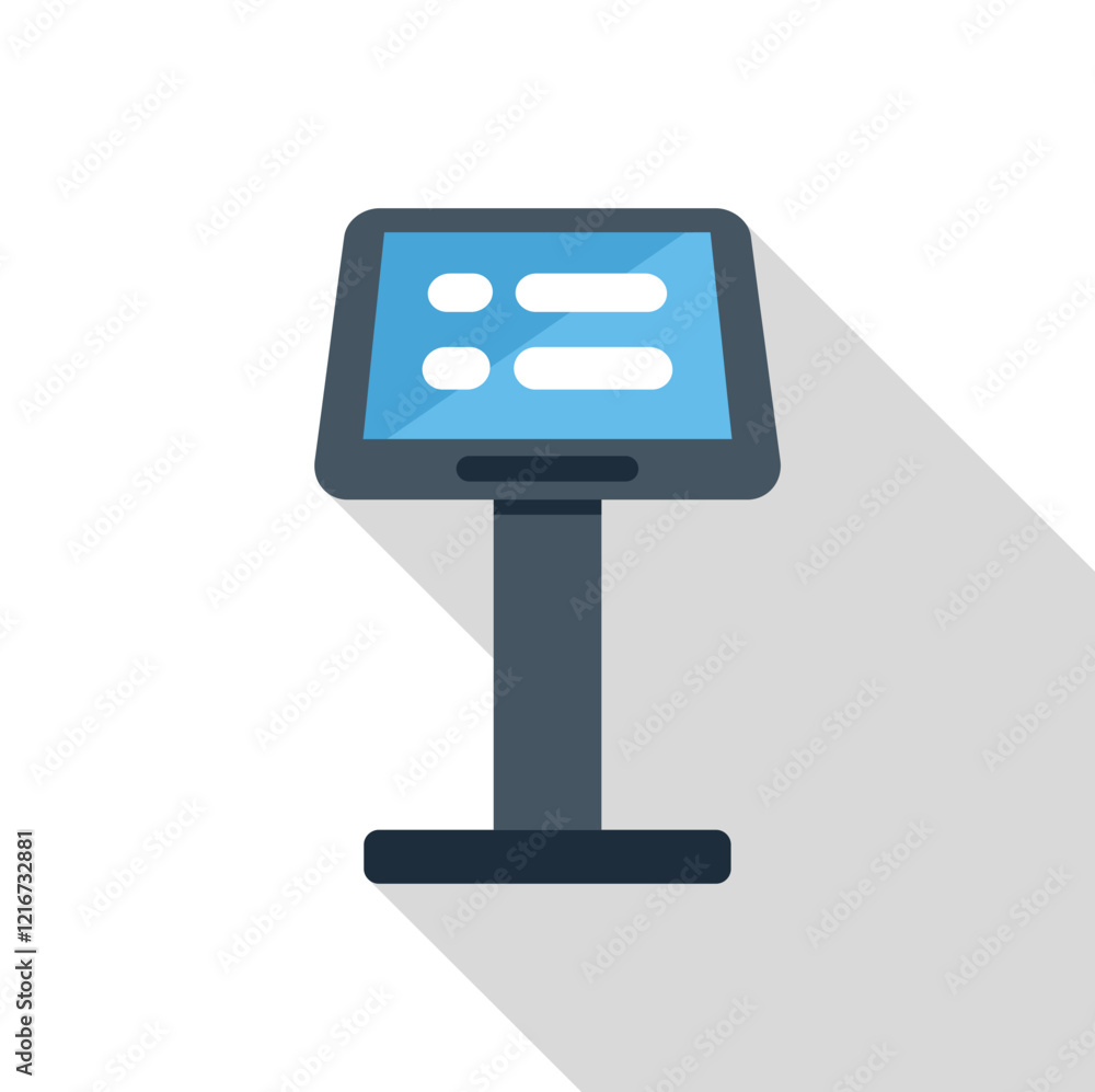 Aufkleber interactive kiosk showing information on touch screen display with blank menu for adding text and cu