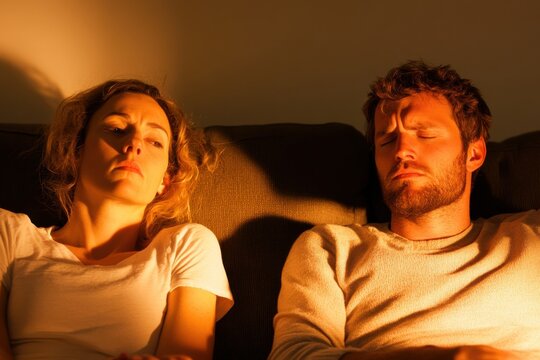 Couple on couch showing disconnect as one partner watches TV while the other expresses feelings and concerns about their relationship
