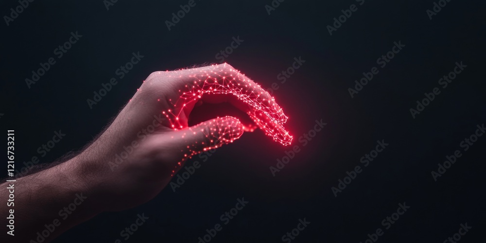 Leinwandbilder interactive digital hand neon mesh with sleek futuristic design - advanced tech solution for immersi