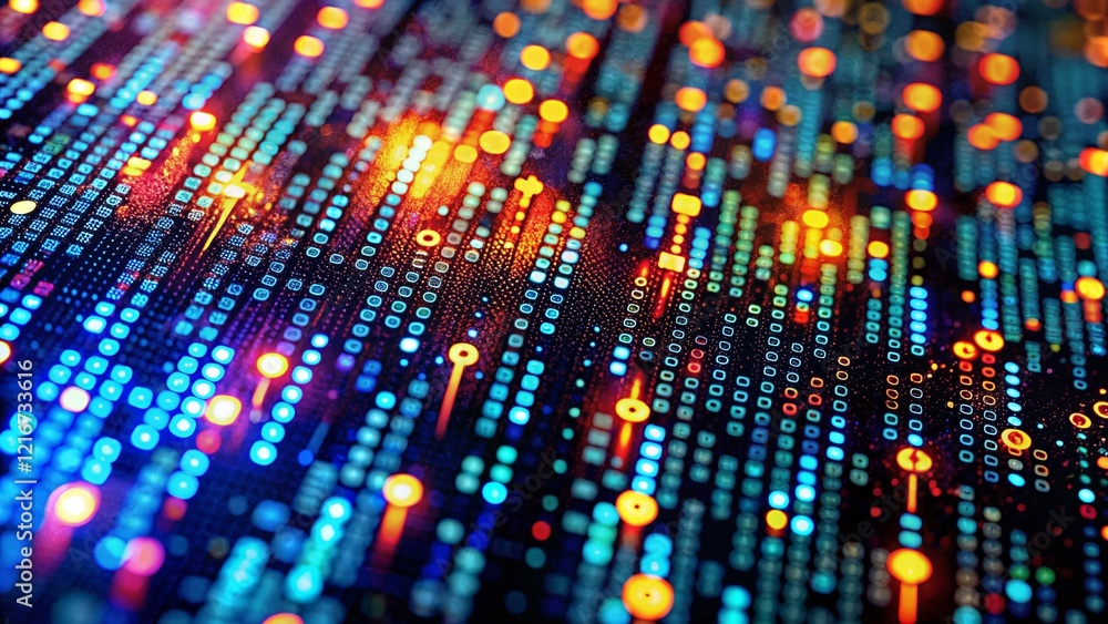 Poster abstract binary matrix background: futuristic hackathon digital event stock photo