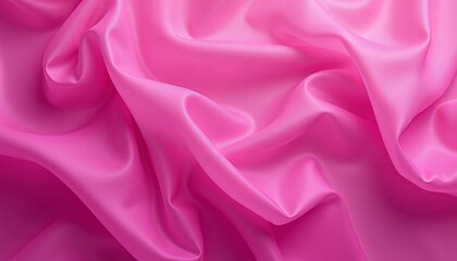 Fototapeta premium Bright pink satin fabric with vibrant folds.