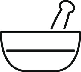 Line drawing of a mortar and pestle, essential tools for grinding and mixing ingredients in traditional medicine practices