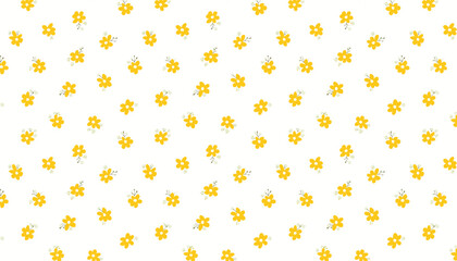 Seamless pattern with yellow flowers on white background. Vector illustration.