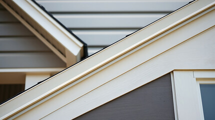 Obraz premium Modern House Exterior: Architectural Design and Construction. High-quality siding, roofing, and window details. Real estate, home improvement, and new construction concepts.