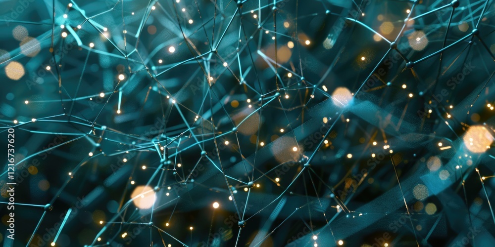 Aufkleber a blue and gold image of a web of lines and dots. the image is abstract and has a futuristic feel to