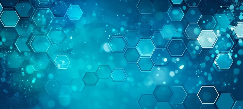 Abstract Blue Hexagon Background, Soft Bokeh Effect Creates Gradient with Ample Copy Space.