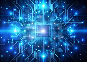 Obraz premium Abstract Blue Technology Background: Circuit Structure, Mesh Particles, Business Concept