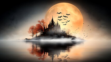 A 3D cartoon haunted castle with bats, Ultra-Realistic Photo Realistic highly detailed 
