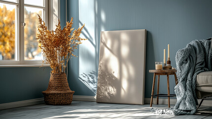 Fototapeta premium A serene interior space filled with warm sunlight and charm enhances tranquility.