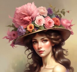 Naklejka premium Illustration of Victorian woman hat.