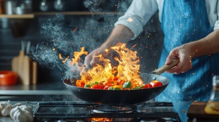 Preparing a Dish with Intricate Techniques in Kitchen