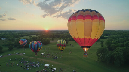 Obraz premium Colorful Hot Air Balloon Festival with Balloons Ascending and Crowd Watching