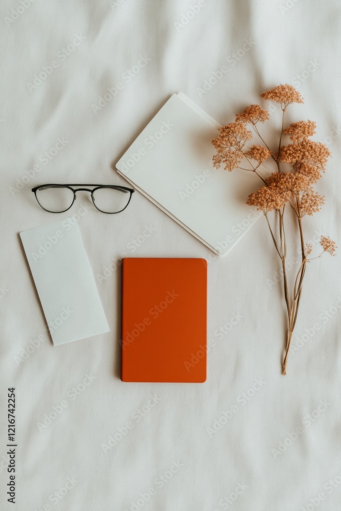 Poster minimalist modern governance neutral flat lay of official documents, tablet and id for digital publi
