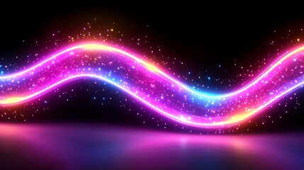 Obraz premium A radiant neon wave pattern with layered glowing ribbons of yellow and blue creating depth.