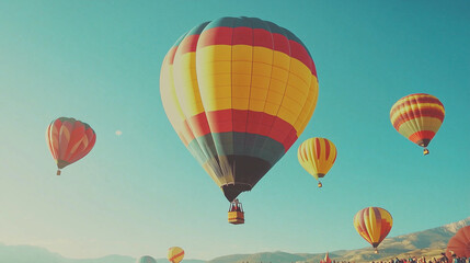 Obraz premium Colorful Hot Air Balloon Festival with Balloons Ascending and Crowd Watching
