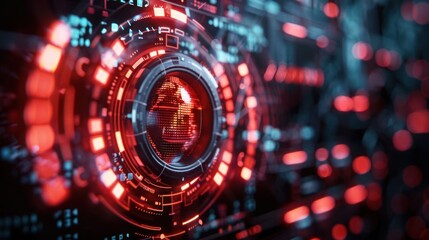 Obraz premium Futuristic digital interface showcasing a glowing spherical element with data visualization