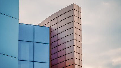 fragment of a building wall with windows on a background of autumn sky
