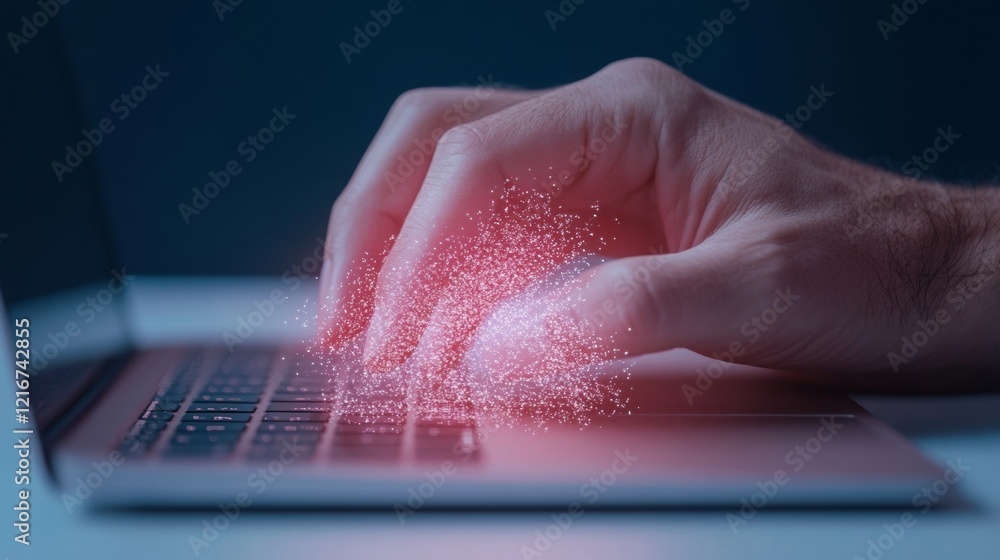 Fototapete Holographic Data Input Innovative Use of Digital Graphs on Laptop Keyboard for Advanced Tech Applications and Strategic Business Analytics